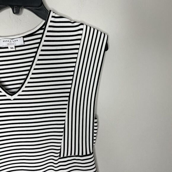 DEREK LAM Collective Dress Womens 46 US 10 Stripe Stretch Knit Sheath Sleeveless - Picture 3 of 12